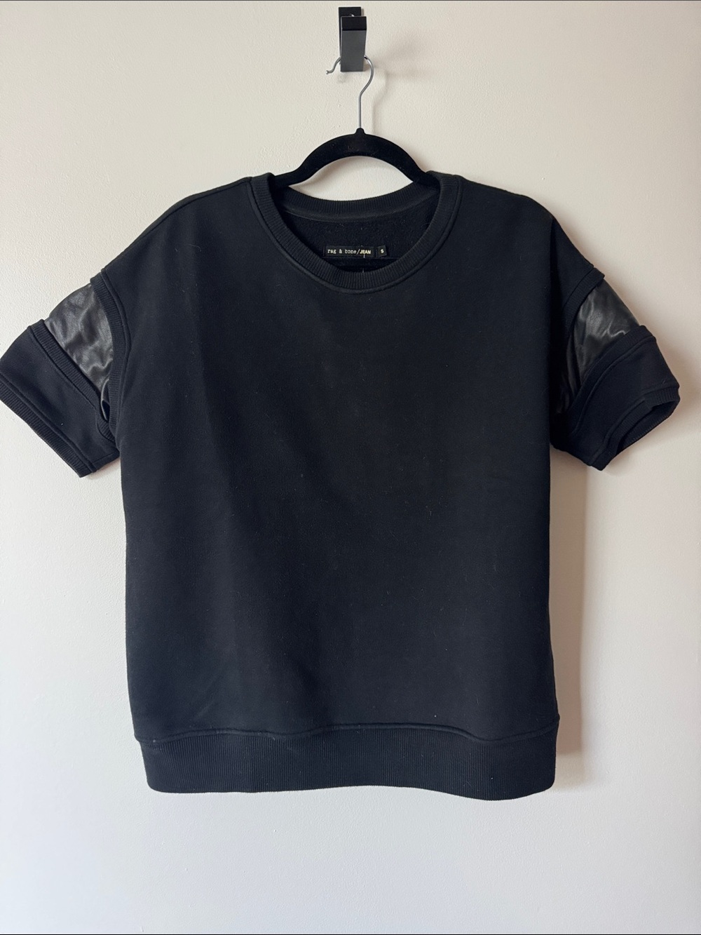 Rag & Bone short sleeve sweatshirt with leather insert sz S